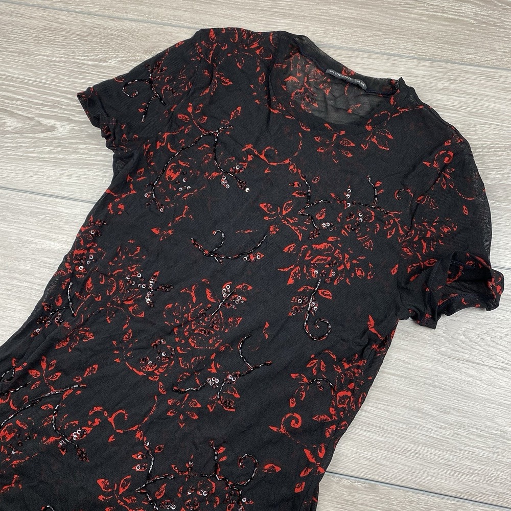Y2K Vivienne Tam Women's Sheer Beaded Long Maxi Dress Black Red Floral XS/S Read